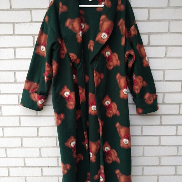 Vintage Fleece Teddy Bear Housecoat Adult Size Large Warm Winter Robe - Picture 3 of 10